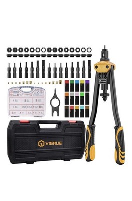 VIGRUE 16'' Rivet Nut Gun Kit 15 Nozzles SAE Metric 300PCS Rivet Nuts Assortment 