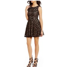 Jodi Kristopher Floral Lace Fit & Flare Mini Dress Small Black Romantic Event