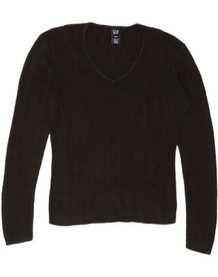 GAP Damen Pullover Pulli V-Ausschnitt UK 14 Medium schwarz Baumwolle DX36