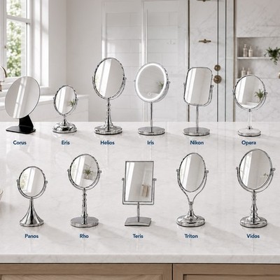 Doppelseitiger Kosmetikspiegel Ständer Schwenkbar Vergrößerung Make-up Silber Rund Rasur