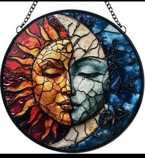 Sun  Moon Decor Suncatcher Stained Glass Window Hanging Handmade Stained Glass