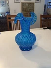 FABULOUS Vintage Large Fenton Cobalt Colonial Blue Hobnail Ruffled Edge 11” Vase