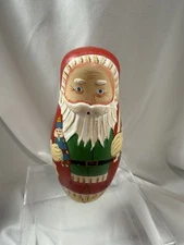Vintage Wooden 5 Pc Christmas Russian Nesting Dolls - Santa Claus Hand Painted
