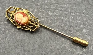 Vintage Cameo Stick Pin Hat Pin Victorian Lady Portrait Lapel Jewelry