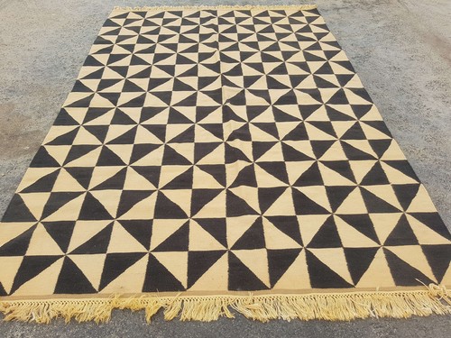Vintage Handmade Traditional Geometric Black Kilim Floor Rug Carpet 202x135cm