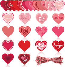 140PCS Valentines Heart Paper Tags 14 Romantic Heart Designs with String for Val