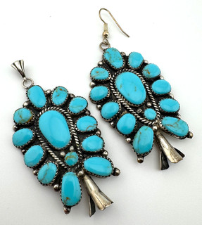 Turquoise Sterling Silver Native Earring & Pendant Set Vintage 20g
