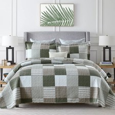 Y-PLWOMEN Plaid King Quilt Sets - 100 Cotton Farmhouse Quilt with 2 Pillow S...