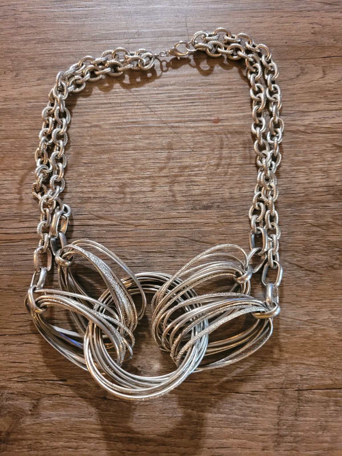 Silvertone Geometric Bold Chunky Statement Neckla… - image 6