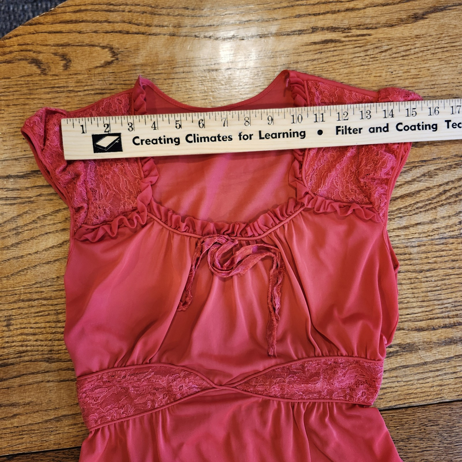 Vtg Carol Brent Red Nylon Semi Sheer Nightgown Size 36 Long Lace Sleeveless 