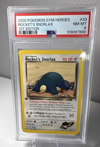 Pokémon TCG 2000 Gym Heroes Rocket's Snorlax #33 1st Edition Rare PSA 8 English