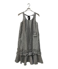GANNI Crinkled Taffeta Check Long Dress/ Black/ Size: 38