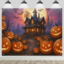 Halloween Photo Background Haunted House Pumpkin Scene 8x6ft Halloween Party Bac