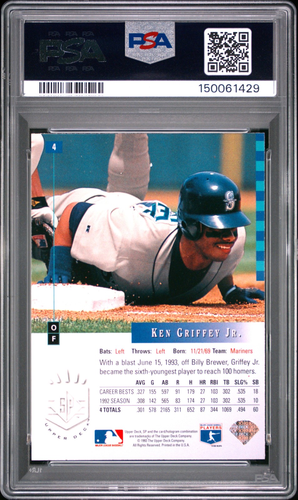 150061429 Ken Griffey Jr 1993 SP #4 All-Star PSA 9 view 2