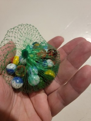 Vintage Glass Mini Marbles Collector Sampler Marbles Net Bag