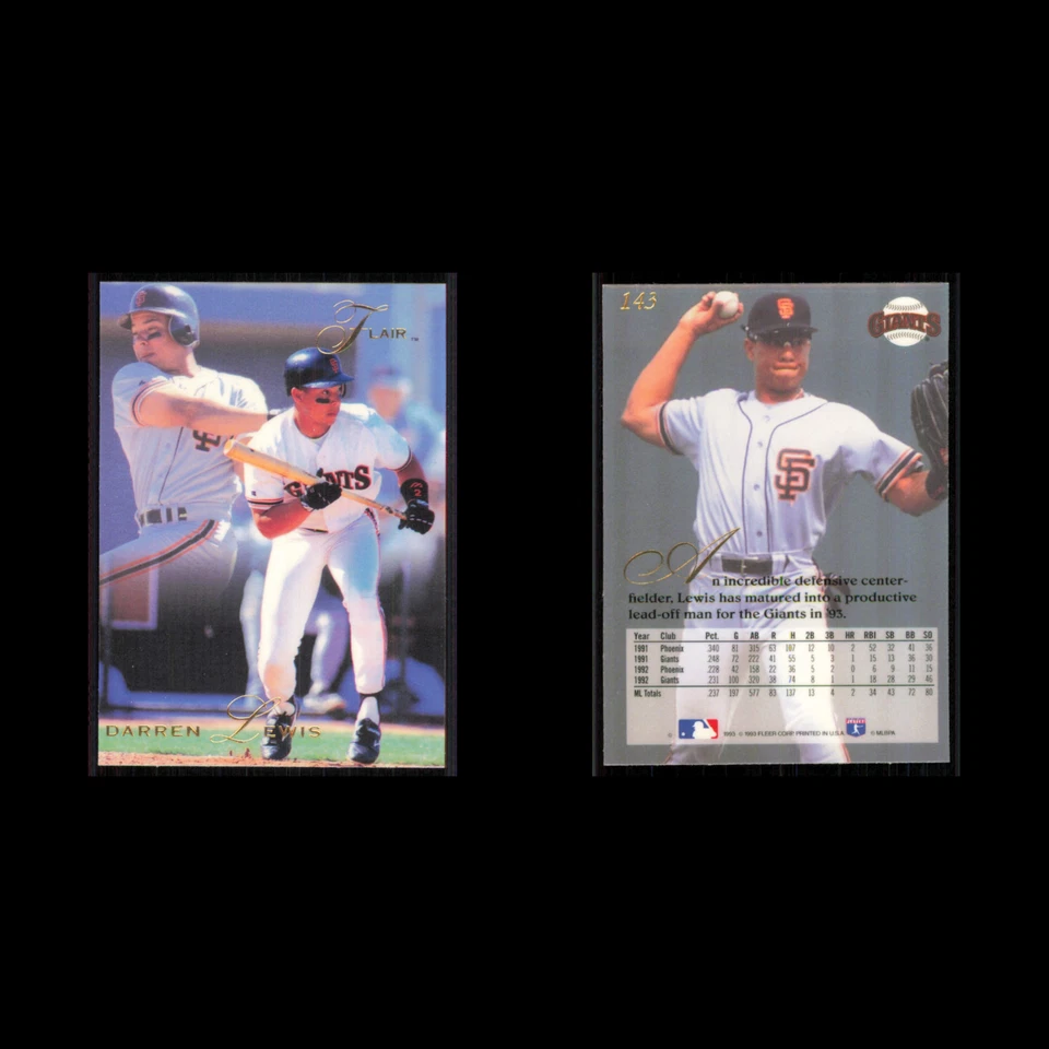 Darren Lewis #143 1993 Flair San Francisco Giants Baseball Card MLB NM - Image 3 of 3