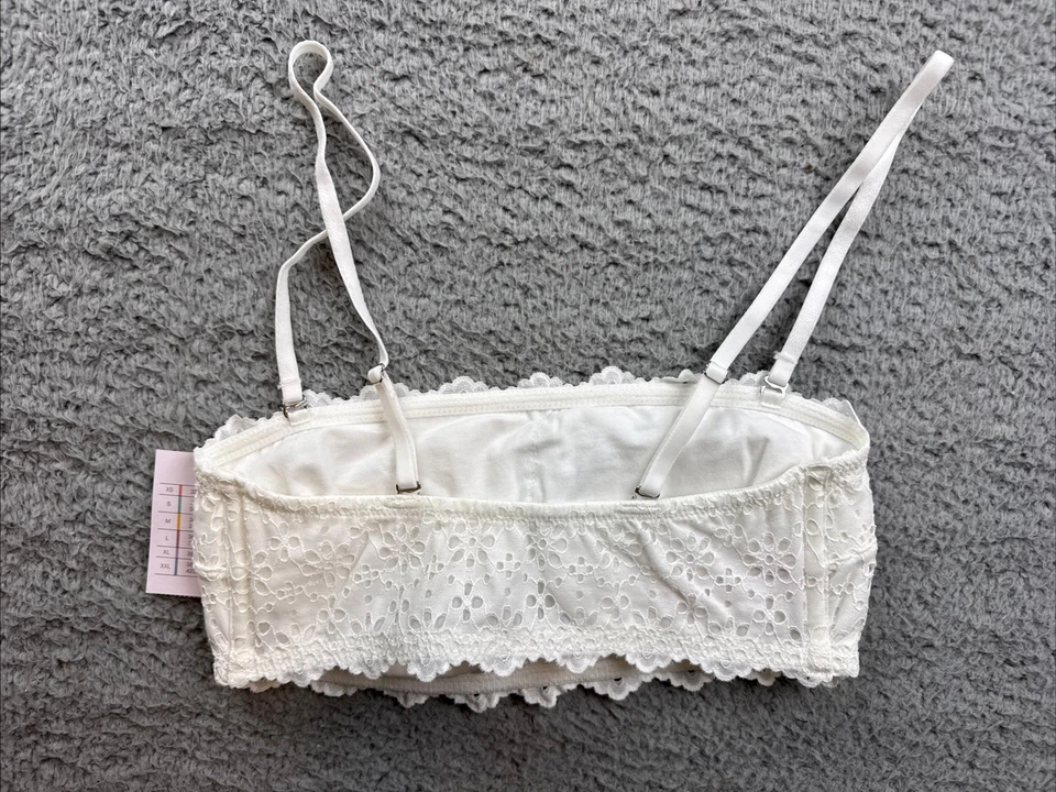 Bralette bandeau ligeramente forrado de encaje con ojales blancos Auden XS para mujer correa extraíble Foto 3 de 4