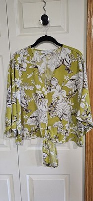 Sweet Rain Women's L Floral Print Tie Front Oversized Blouse