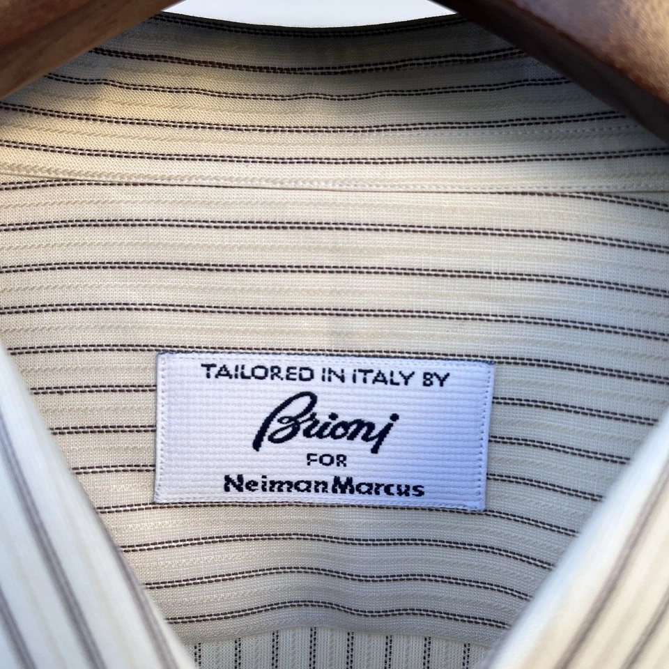Новый с Ярлыками $285 BRIONI бежевый в полоску кнопка вверх длинным рукавом платье рубашка Sz 17,5 Италии - Изображение 4 из 4
