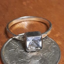 Vintage Sterling Silver Square CZ Ring Size 8 with Faceted Edged Band Elegant