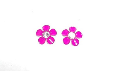 OHRRINGE BLUME 8 MM - FUCHSIA - NEU - BONW014