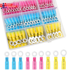 125Pcs Heat Shrink Ring Wire Connectors 10,1/4",5/16",3/8" 3 Colors/4 Sizes 12-