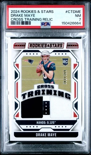 2024 PANINI ROOKIES & STARS CROSS TRAINING RELICS DRAKE MAYE ROOKIE /399 PSA 7