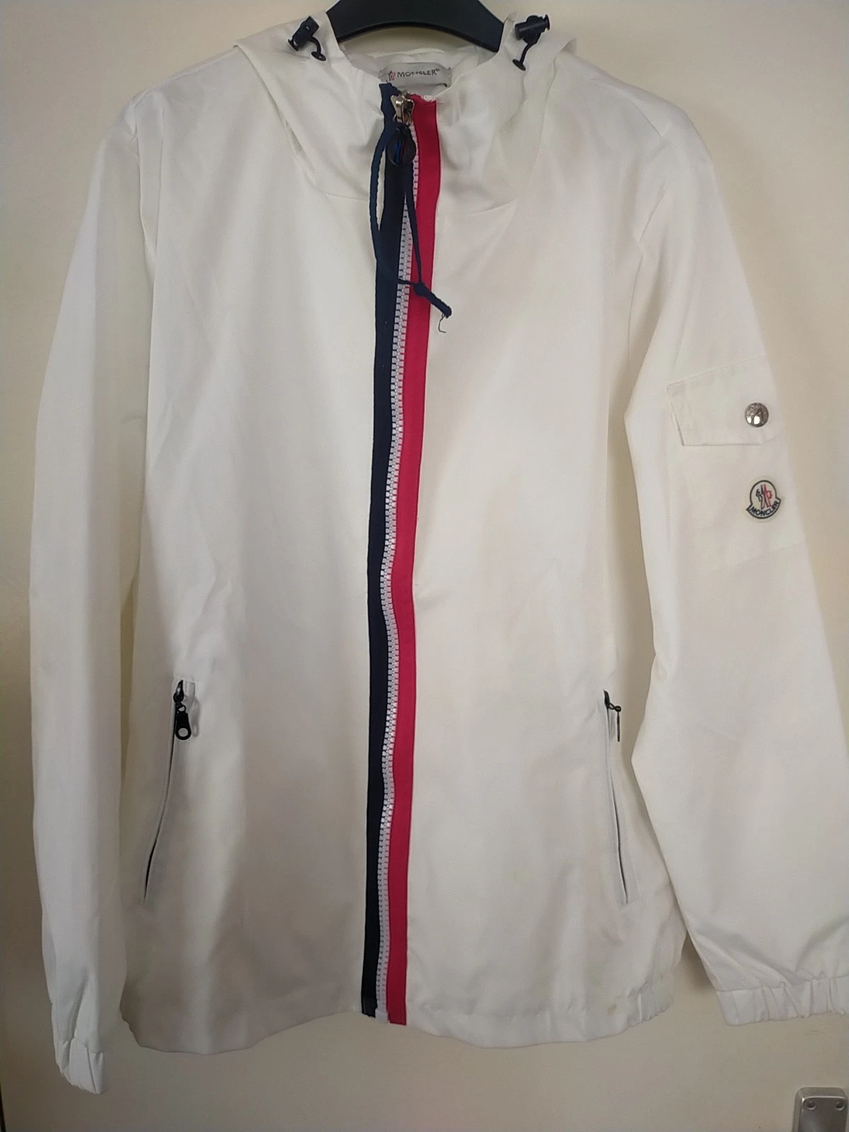 Moncler Large Jacket White Full Zip Hooded Coat