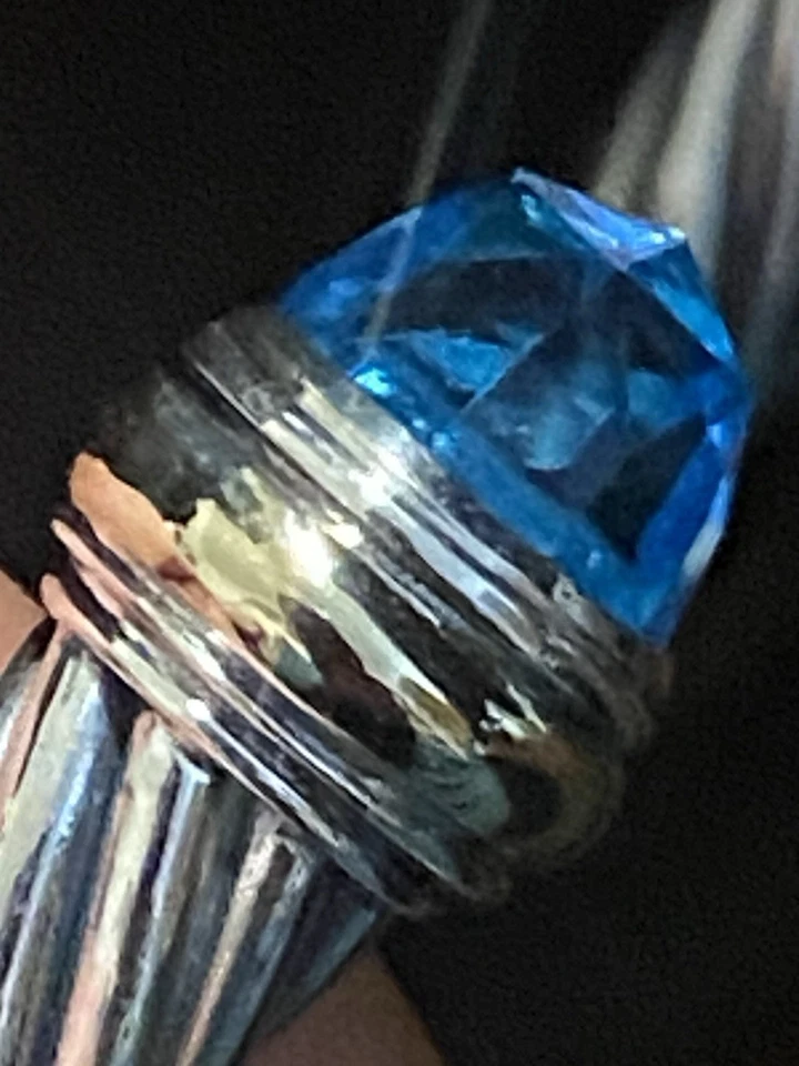 David Yurman Plata de Ley 925 7mm Topacio Azul y Brazalete de Cable de Oro 585 PEQUEÑO Foto 4 de 4