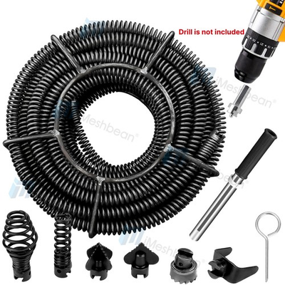 #ad 39#x27; Sectional Snake Pipe Drain Cleaning Cable Pipeline Dredge Drill Screwdriver $59.99