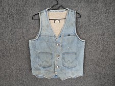 Vintage 70s Wrangler Vest Mens Medium Denim Sherpa Lined USA Made Distressed