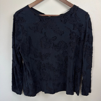 Loft Women Whimsigoth Texture Knit Top L Open Back Tie Dark Floral Romance Fairy