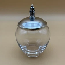 Vintage Royal Danish Sterling Hollowware Crystal Marmalade with Sterling Lid 