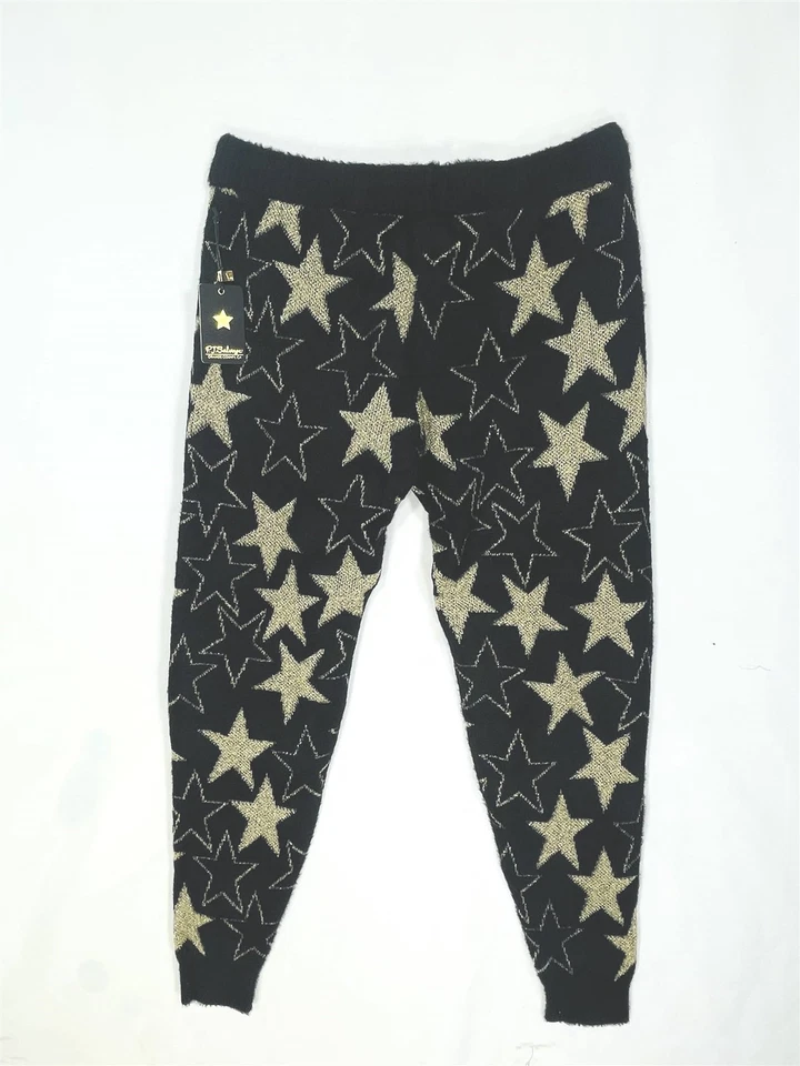 PJ Salvage Lounge Jogger Pants Women Large Stretch Drawstring Black Star Print - Image 2 of 4