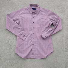 David Donahue Shirt Men Large Red Blue Check Long Sleeve Button Front Cotton