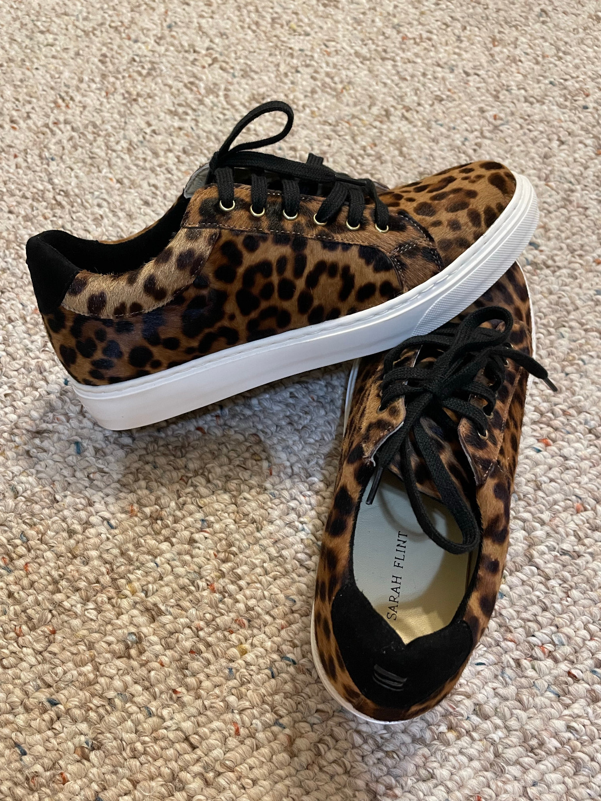 PONY RARA Sneakers stringate Sarah Flint stampa animalier capelli di cavallo 37 oro nero leopardato