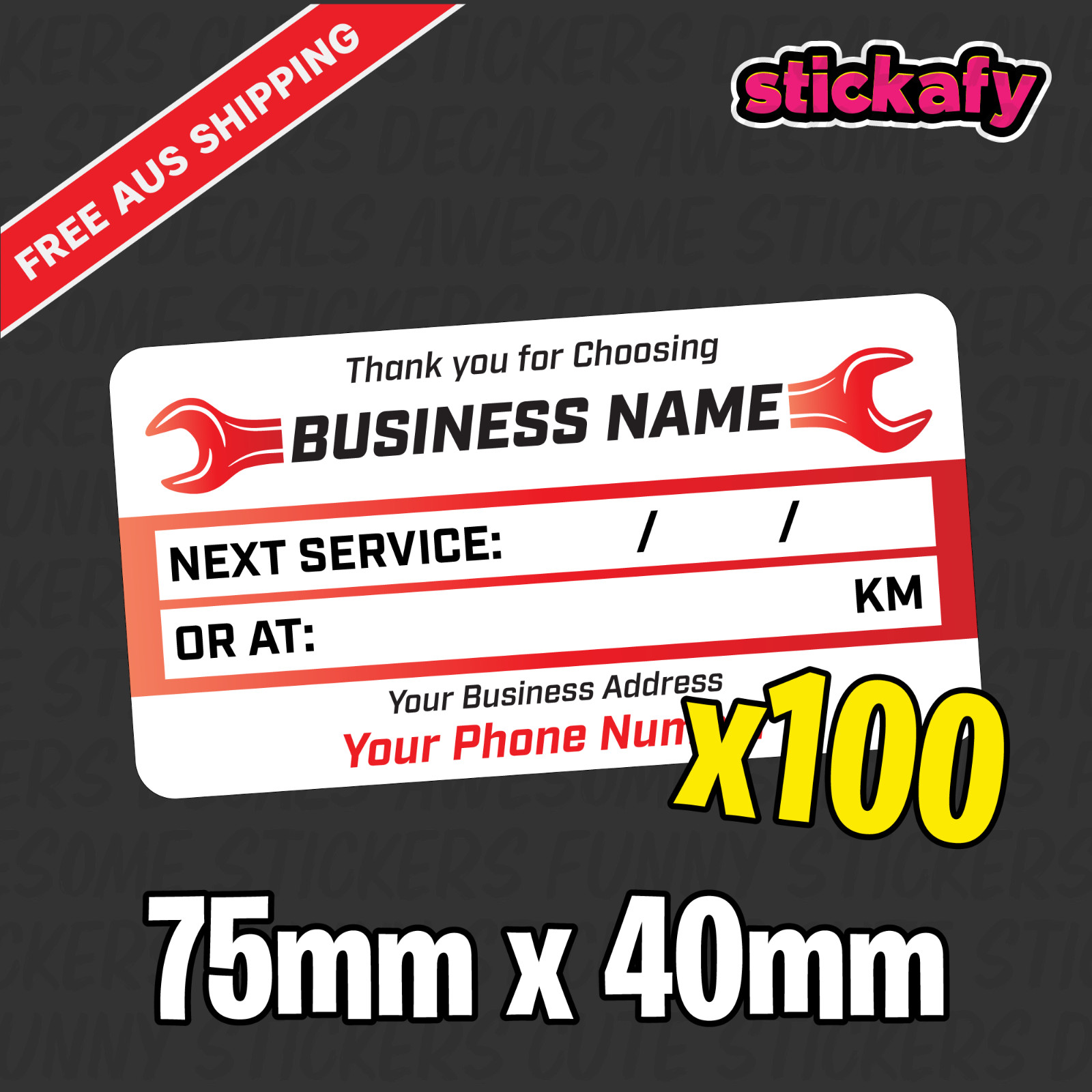 100 x Custom Next Service Due Label Sticker 75x40mm - Printed Decal Car Boat 4x4 2