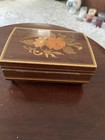 Vintage Wooden Jewelry Music Box Floral Inlay Made In Italy Working