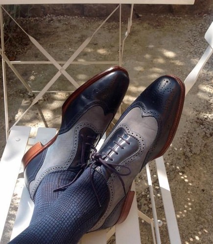 Zapatos De Cuero hecho A Mano Para Hombre Zapatos Formales de dos tonos,  vestido de gris y azul marino hombre | eBay