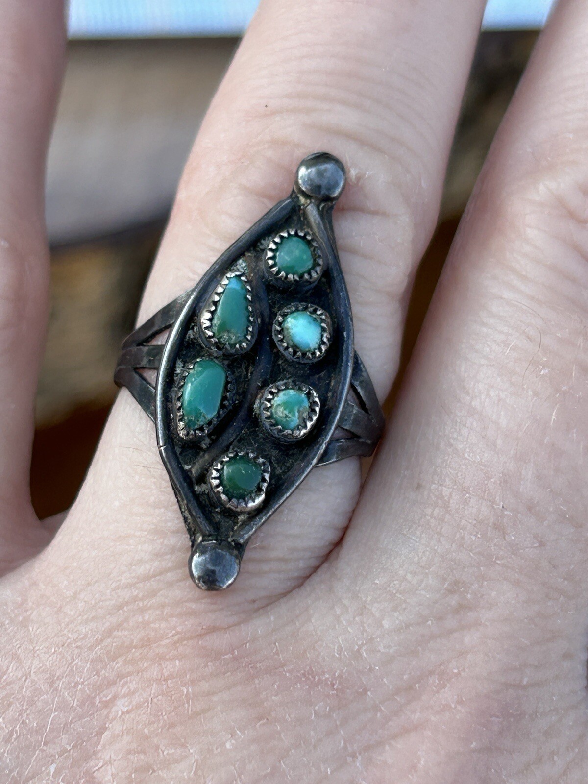 Native Sterling Silver Multi Turquoise Navette Ri… - image 6