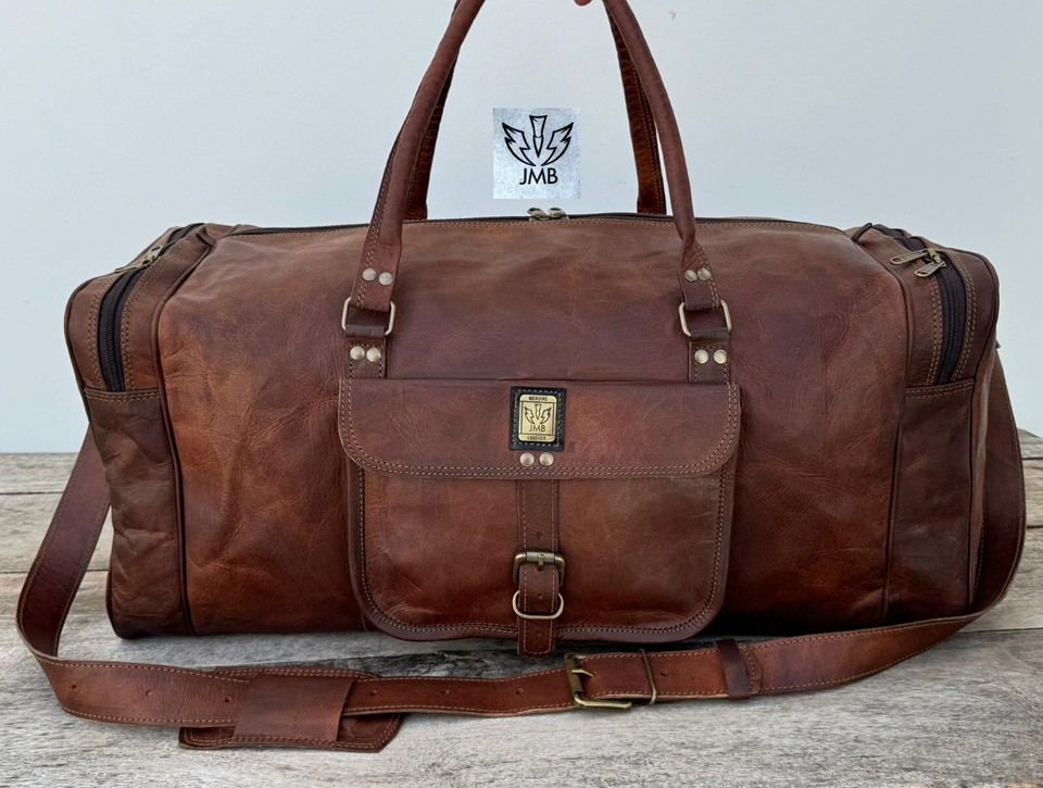 Men’s genuine Leather luggage gym weekend overnight Duffle bag large