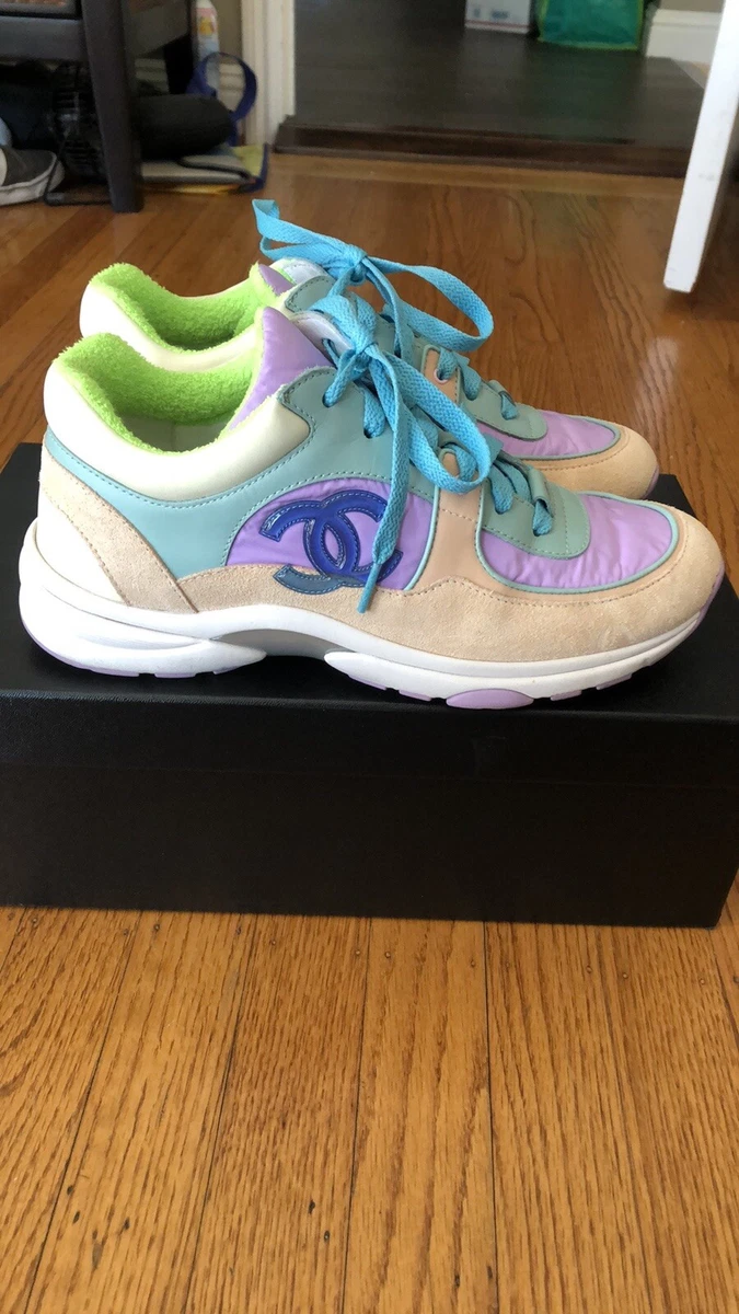 Authentic Chanel 19C pastel purple teal sneakers size 40