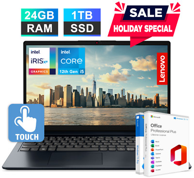 2024 Lenovo IdeaPad Laptop 15.6'' Touch 10-Core Intel i5 24GB RAM 1TB SSD Win Pro
