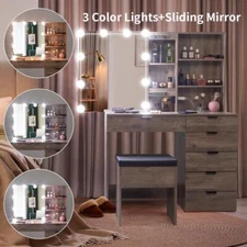 10LED Lighted Vanity Set Makeup Table Dressing Sliding Mirror w/Charging Station