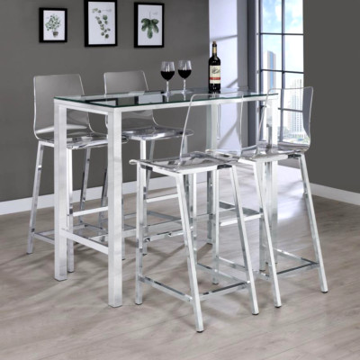 5 PC SILVER DINING BAR TABLE CLEAR ACRYLIC CHAIRS DINING ROOM FURNITURE SET