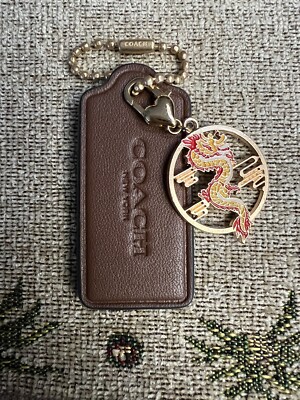 Coach hangtag and key - Gem Coach Dark Brown Leather Key Tag with Silver-tone Charm main image 1