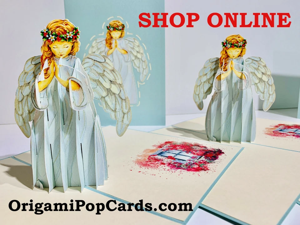 Origami Pop Cards Merry Christmas Gorgeous Praying Angel 3D Pop Up Greeting Card - Image 4 of 4