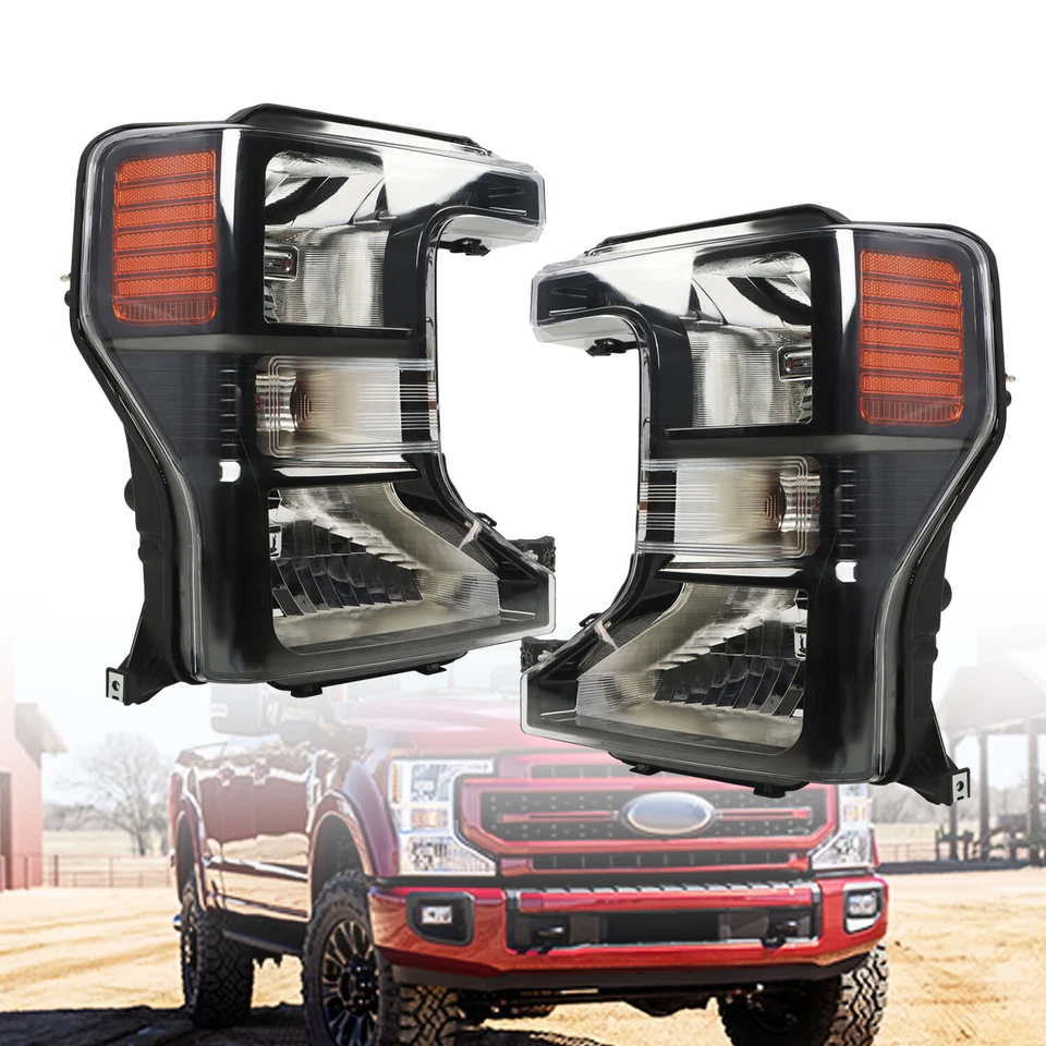 For 2020-2022 Ford F250 F350 SuperDuty Halogen Black Headlights Left+Right Side Foto 2 de 4