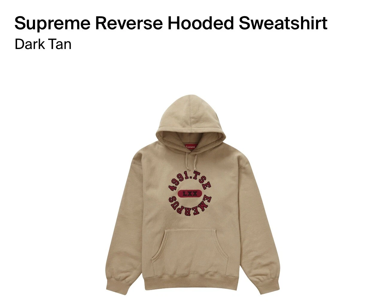 Dark Tan Reverse Supreme Hooded Sweatshirt Size XL SS23 New In Packaging