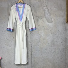 Vintage 70s vanity fair ivory purple blue satin detail house coat robe medium